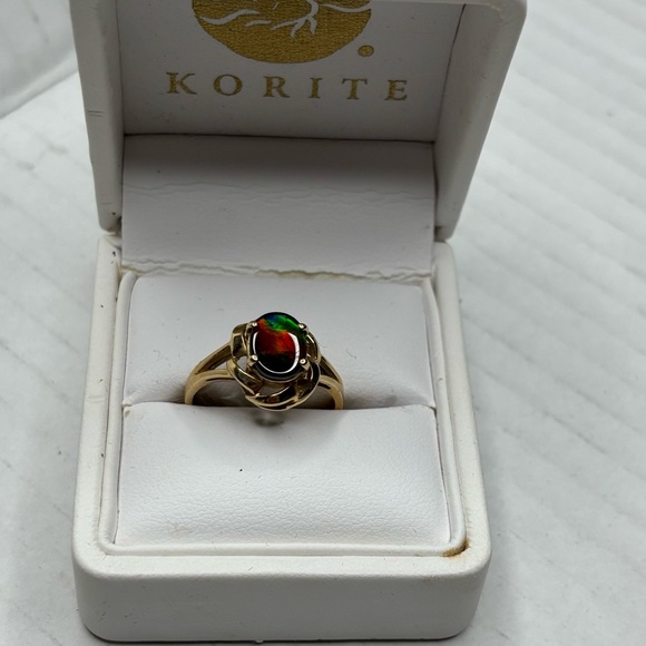 KORITE 14K Yellow Gold Ammolite Statement Ring Size 8 - Picture 6 of 7